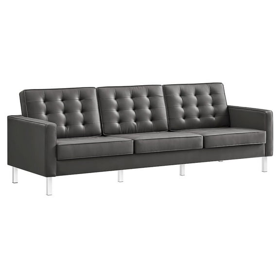 Modway Loft Tufted Upholstered Faux Leather Sofa in Silver and Gray