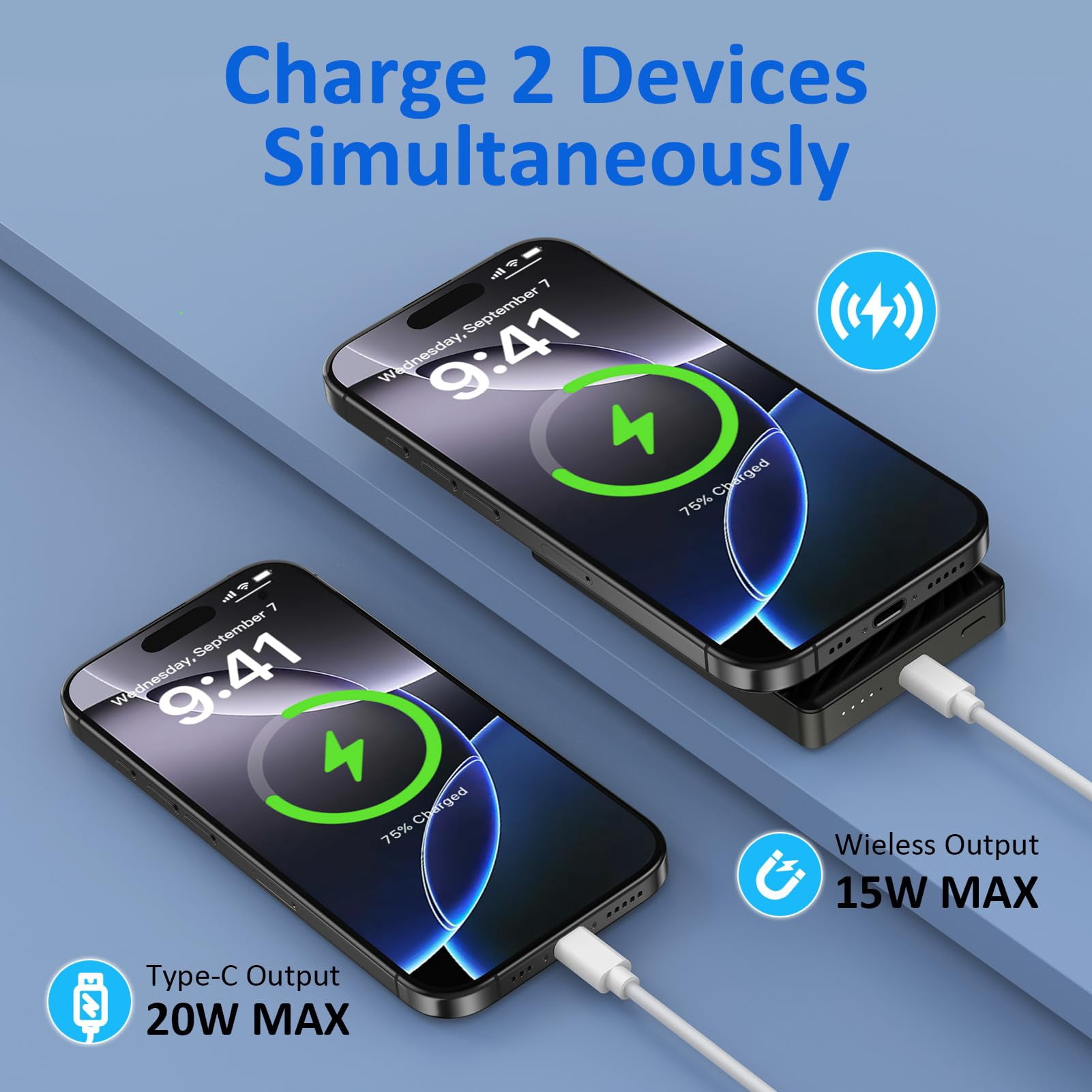 Magnetic Power Bank,10000mAh Wireless Portable Charger 20W PD Magnetic Phone Charger Fast Charging w/ USB C to C Cable,Mini Backup Battery Pack Magsafe Charger Compatible for iPhone Samsung Android