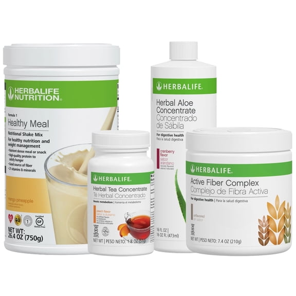 HERBA LIFE NUTRITION 4 Formula 1 Combo (Mango Pineapple 750g) Shake Mix-Herbal Aloe Concentrate Pint Cranberry 473ml-Active Fiber Unflavored 210g and Herbal Tea Concentrate Peach 51g