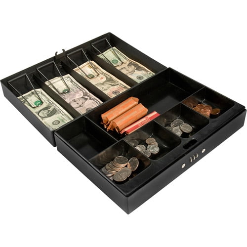 17 Durable Steel Cash Box with Multi Compartment Removable Coin Tray and Key Lock