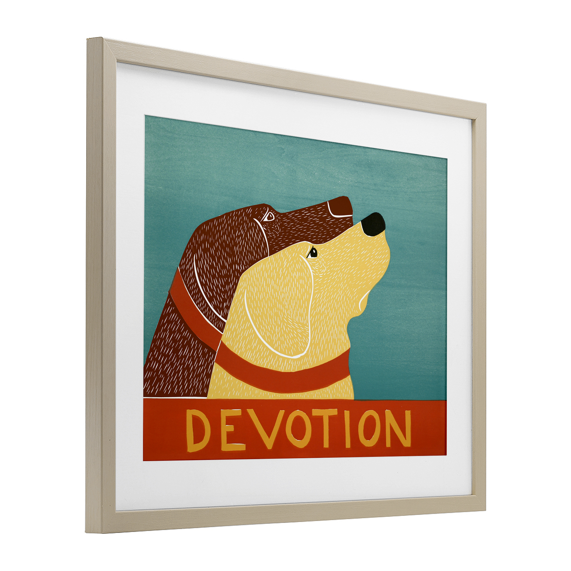 Devotion Dog Duo Birch Framed Print Under Glass, design by Stephen Huneck