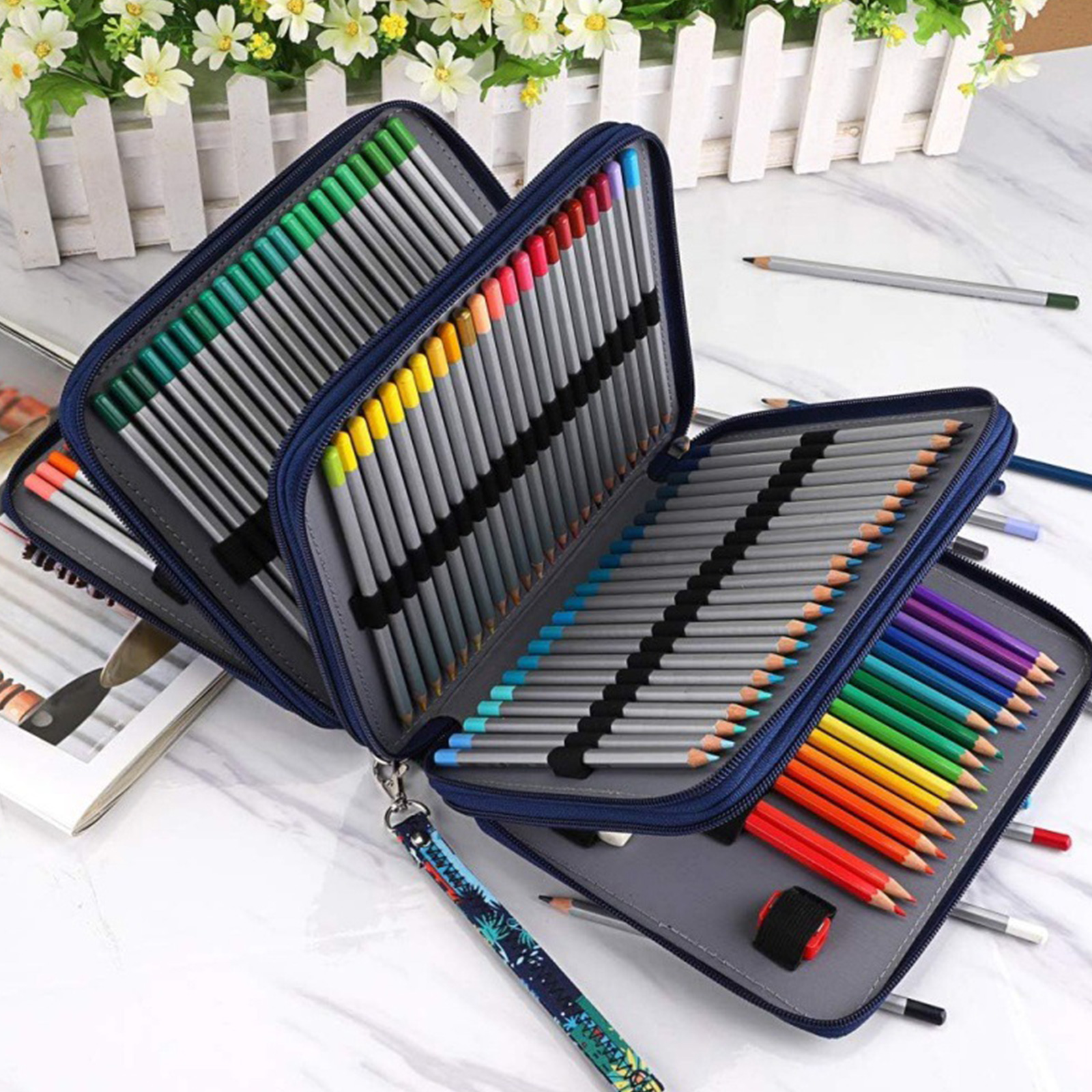 168 Slots High Capacity Pen Case Portable Multifunctional Zippered Pencil Case Colored Pencil Bag With Portable Handle