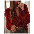 thumbnail image 2 of Womens Button Down Shirt Long Sleeve V-Neck Blouse Business Work Tops Dressy Casual Floral Printed Tops Red Flower XXL, 2 of 8