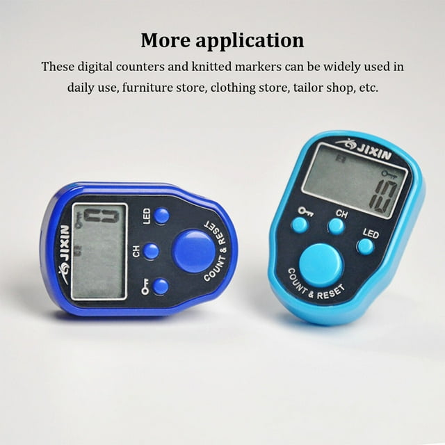 Mini Stitch Marker Row Fingertip Counter with LED Light LCD Electronic Digital Display Tally Timing for Golf Knitting Weave Sky Blue 4.5*3.5*1.2cm