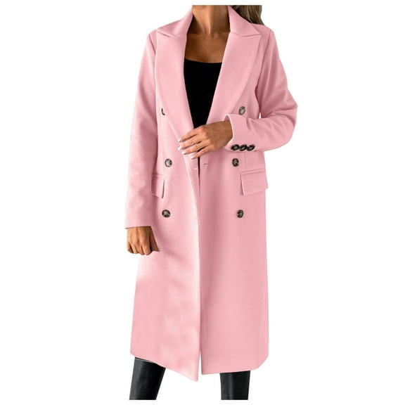 Womens Jackets Spring Fall Wool Coat Blouse Thin Trench Long Jacket Ladies Slim Long Belt Overcoat Outwear Pink XXL