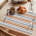 thumbnail image 3 of Orange Grey Striped Placemats Set of 8 Horizontal Lines Simple Minimalist Place Mats Indoor Wipeable Table Mats Washable Cloth Dining Table Placemats for Kitchen Holiday Party Home Decor 13x19 Inch, 3 of 9