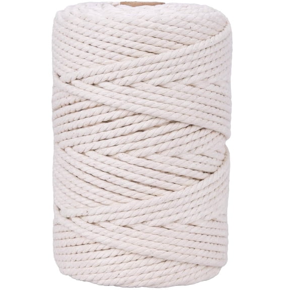 Natural Macrame Cord 4mm x 109Yards, Beige Macrame Rope, Cotton Cord for Wall Hanging, Plant Hangers, Christmas Crafts, Knitting
