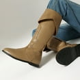 thumbnail image 6 of Dakaela Knee High Boots Women Fold Over Wide Calf Western Riding Boot Side Zipper Leather Flat Heel Long Work Boots Khaki 6.5, 6 of 8