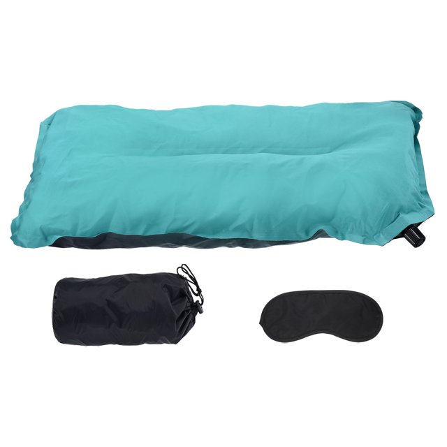 Unique Bargains Inflatable Pillow, Camping Travel Pillow with Storage Pouch Eye Masking, Blue