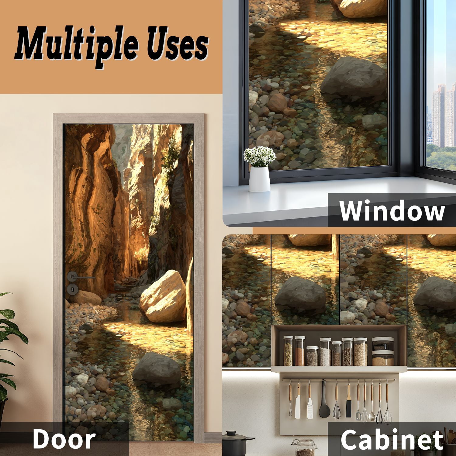 Self Adhesive Vinyl Refrigerator Wrap Set Wall street Narrows Zion National Park Door Mural Removable Fridge Sticker Peel and Stick&nbsp;Full Door Cover Decal Kitchen Bar Decor