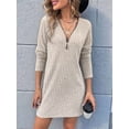 thumbnail image 2 of Katigan Womens Sweater Dress 1/4 Zip Ribbed Knit Texture Long Sleeve Casual Bodycon Fall Jumper Midi T-Shirt Dresses Khaki S, 2 of 5