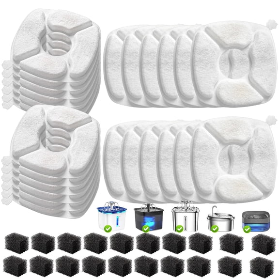 40 Pcs Cat Water Fountain Replacement Filters-20 Pack Cat Fountain Filters with 20 Pack Sponges, Enhanced Compatibility Pet Fountain Filter Fit for 95oz/2.8L 135oz/4L 67oz/2L Pet Drinking Fountain