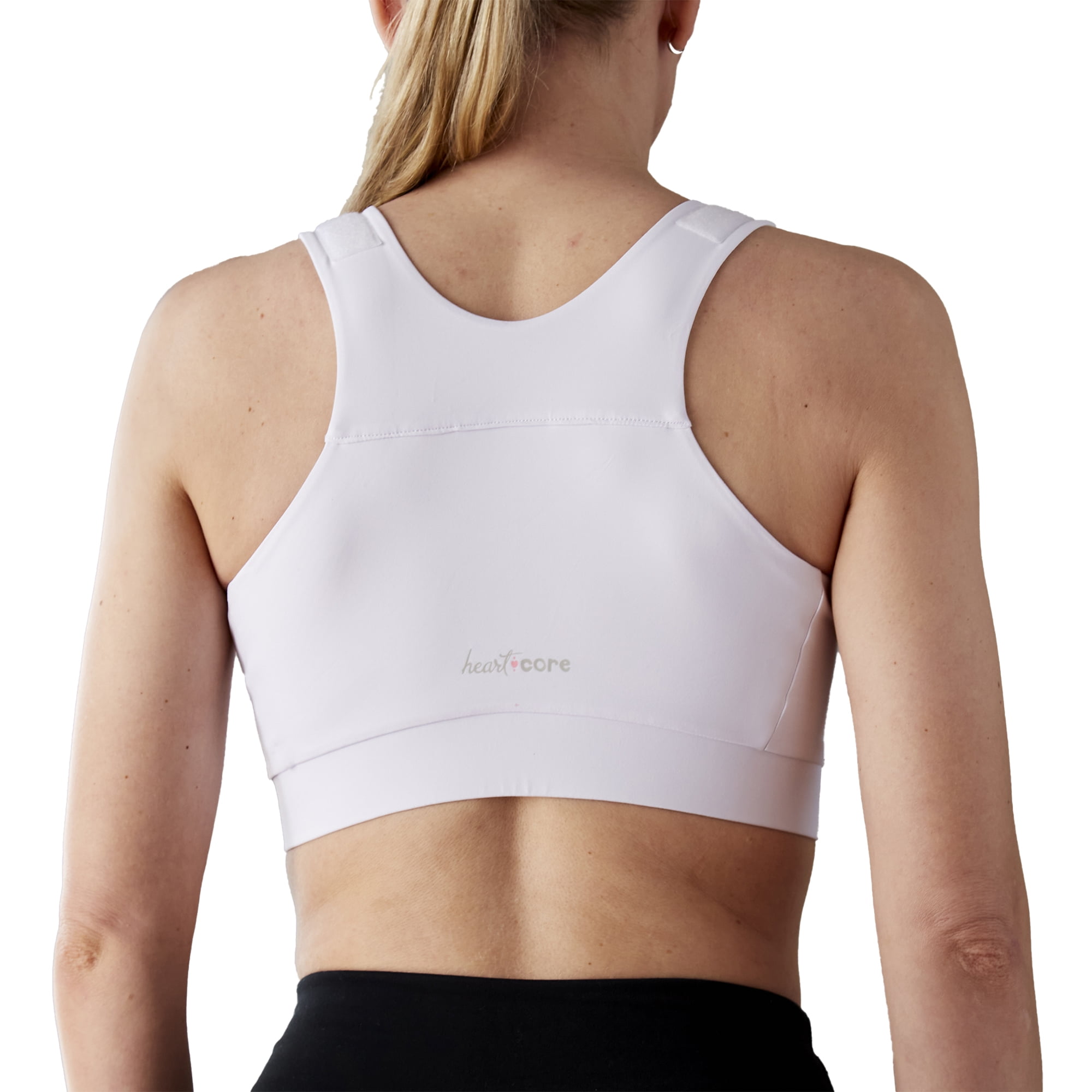 heart&core Shirl Bra, Post-Surgery, Racerback Zip Bra, White, Small, 1 Ct
