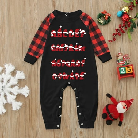 

ERTUTUYI Baby Merry Christmas Prints Family Clothes Long Sleeve Jumpsuit Red 18M