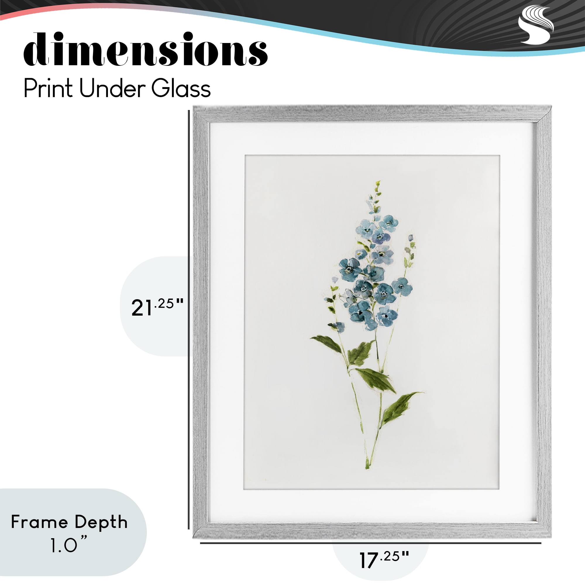 Stupell Industries Delicate Blue Sprigs Gray Framed Print Under Glass, design by Sally Swatland