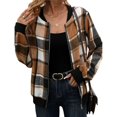 thumbnail image 1 of Chaquetas de Mujer Informales con Cremallera, de Franela A Cuadros, Larga, Holgadas, Ideales para Otoño. Marrón XL, 1 of 6