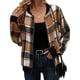thumbnail image 1 of Chaquetas de Mujer Informales con Cremallera, de Franela A Cuadros, Larga, Holgadas, Ideales para Otoño. Marrón L, 1 of 6