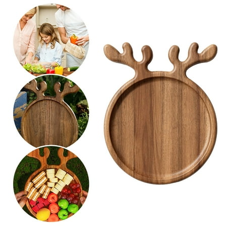 

HAHUT Decorative Wood Serving Platter with Antler Handle Breaded Steak Dinner Plate Wood Dinner Tray Dessert/Snacks/Fruit/Cookies Pizza Plate Fruit Plate Dessert Snacks Tray