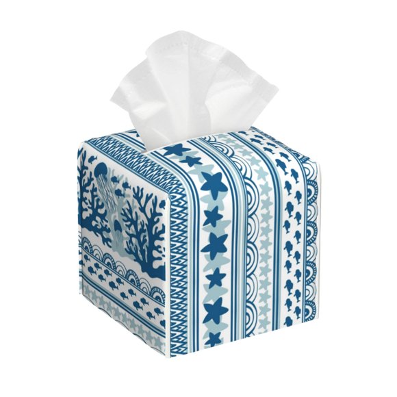 Cauagu Sea Underwater Jellyfish Print Tissue Box Cover,Leather Square Holder - Decorative Holder/Organizer for Bathroom, Night Stands, Office Desk & Car 5"X5"X5"