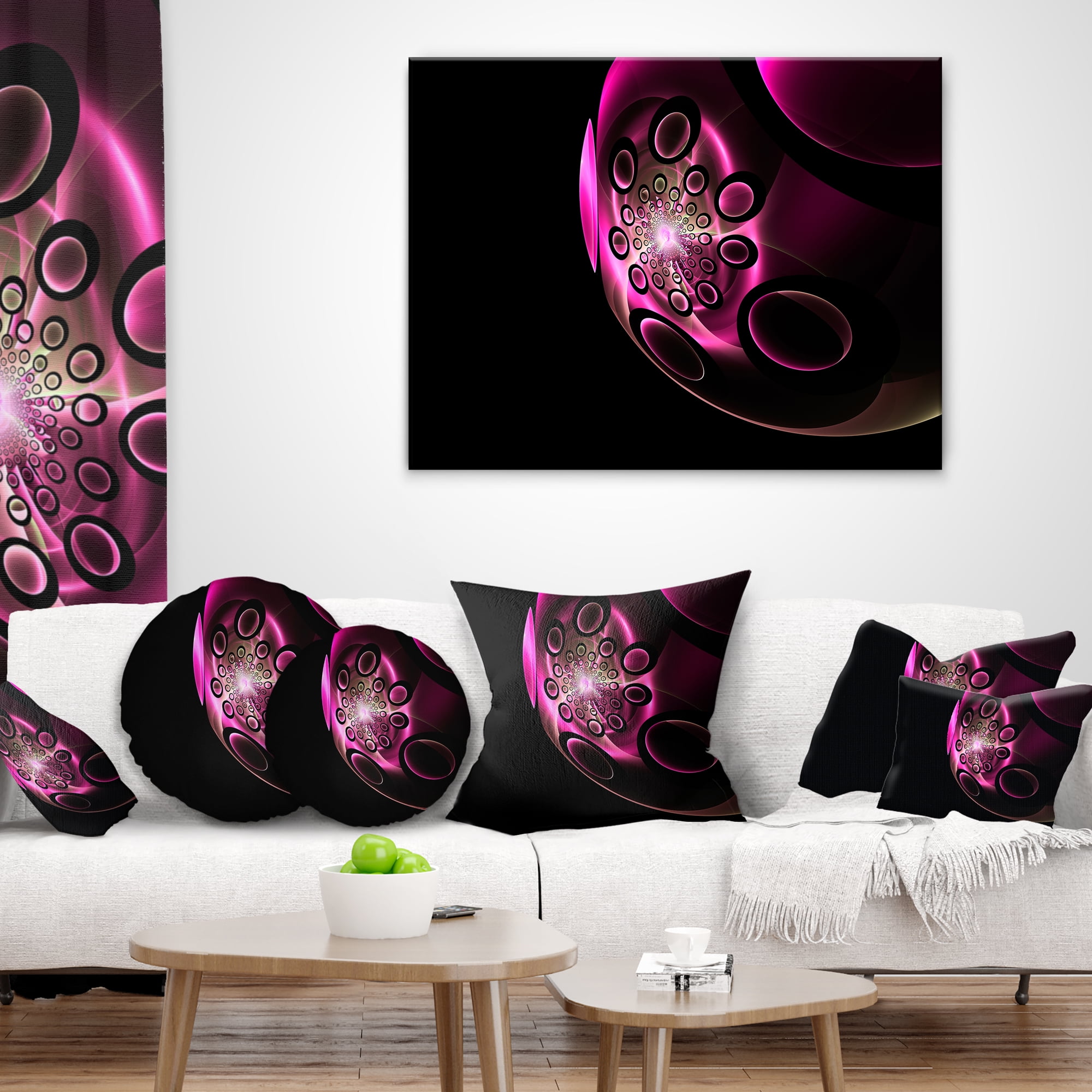 Designart Purple Fractal Sphere in Dark - Floral Throw Pillow - 12x20