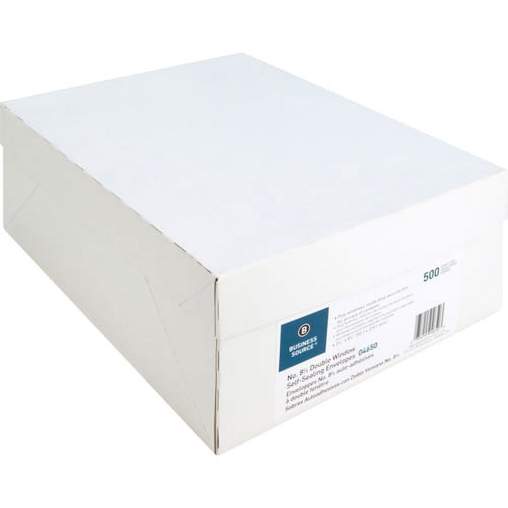 Business Source, BSN04650, Double Window No. 8-5/8 Check Envelopes, 500 / Box, White