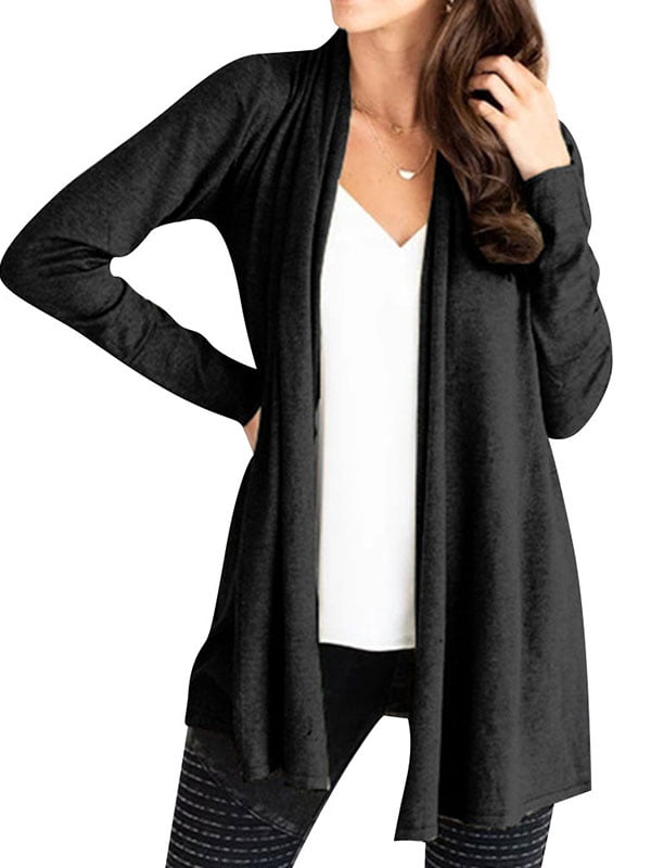 Women Solid Color Waterfall Neck Knitted Cardigan,M - Walmart.com