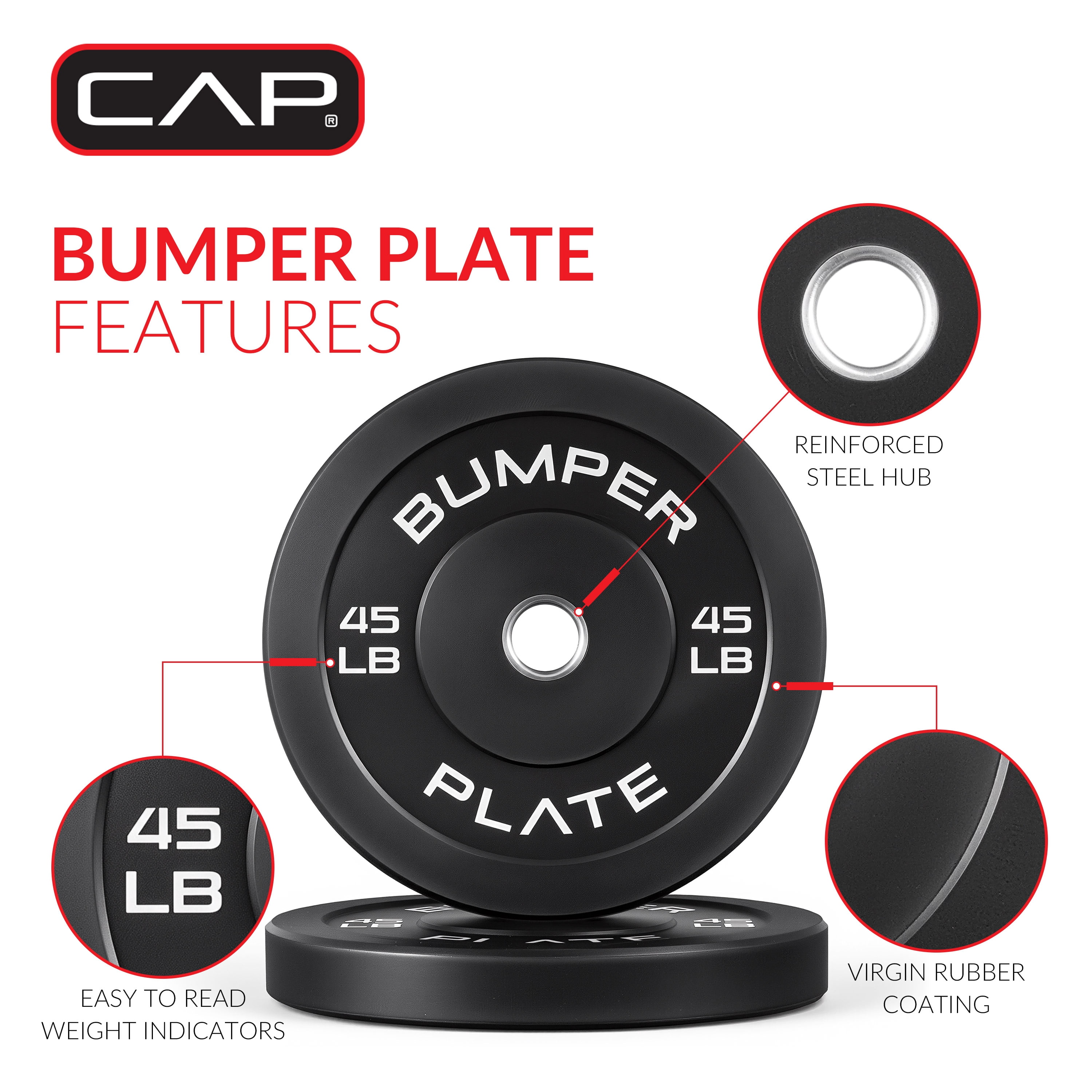 CAP 260lb Bumper Plate Bundle (2 x 10, 2 x 15, 2 x 25, 2 x 35, and 2 x 45 Plates)