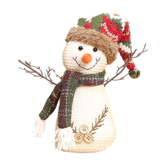 Vintage Snowman Figurine with Knit Hat and Plaid Scarf, Rustic Farmhouse Christmas Decor for Home Table Shelf, Holiday Party Decorations,