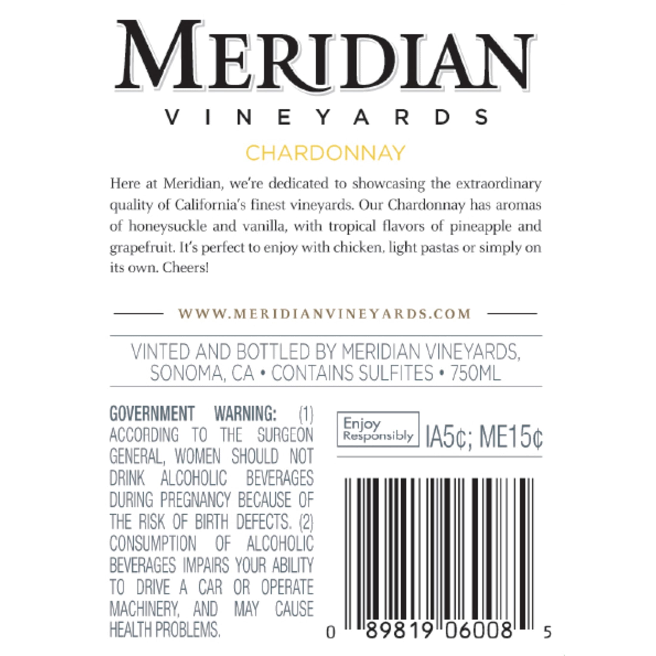 Meridian Vineyards Chardonnay, White Wine, 750ml