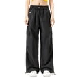 thumbnail image 2 of Multiple Pockets Cargo Pants for Women, High Waisted Pull Rope Breathable Workout Trousers, Solid Color Full Length Lounge Pants for Hiking Travel And Commuting, Practical Gifts for Women, 2 of 7