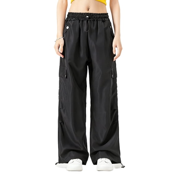 XFLWAM Womens Parachute Cargo Pants High Waisted Casual Pants Baggy Stretchy Wide Leg Y2K Streetwear Clothes