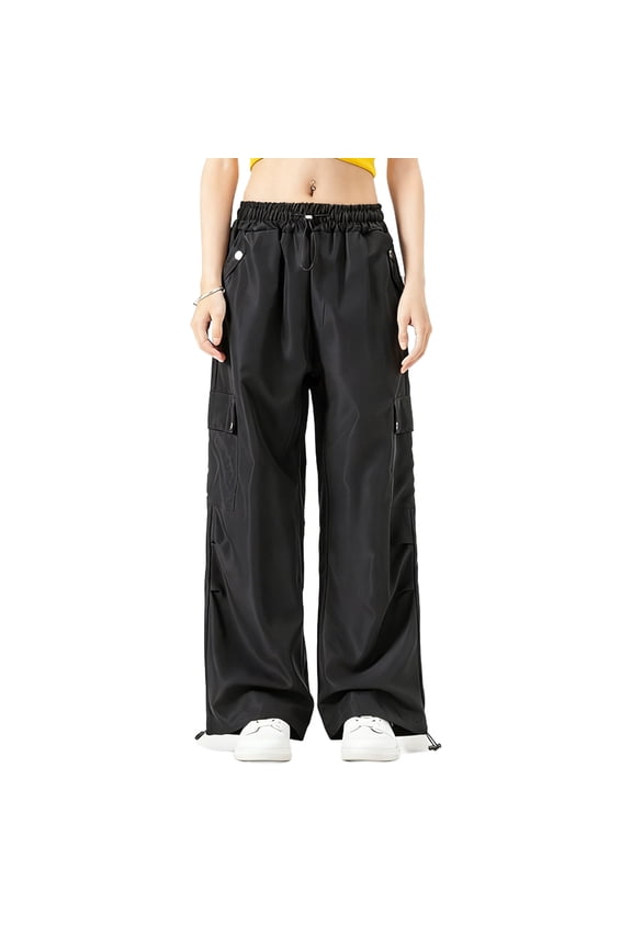Womens Fashion Casual Comfy Cargo Pants Athletic Trousers 2026 Women's Multiple Pockets Pull Rope Breathable Sports Work Solid Color Pants Full Length Pants