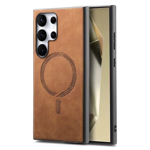 Allytech Magnetic Case for Samsung Galaxy A05s, Compatible with MagSafe, Premium PU Leather Slim Fit Anti-Fingerprint & Anti-Drop Protective Case Support Wireless Charging & Car Mount - Brown