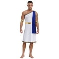 thumbnail image 1 of Kaerm Men's Ancient Greek Gods Toga Roman Senator Robe One Shoulder Halloween Costume Fancy Dress Blue XL, 1 of 7