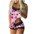 thumbnail image 2 of Blmnix Valentines Pajama Set Sleepwear Sets Sexy Pajama Tops Pink Sleeveless Short Lace Neckline Slim-Leg Sleepwear for Women,XL, 2 of 6