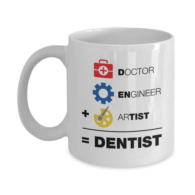 A Doctor, An Engineer & An Artist Is Equal To A Dentist Funny Equation Themed Coffee & Tea Gift Mug Cup, Home Décor, Office Decoration, Stuff & Christmas Or Graduation Gifts For Men & Women Dentists