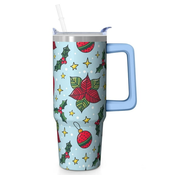 30 oz Christmas Stocking Santa Tumbler with Handle and Straw, Stainless Steel Double Wall Cup 30 oz, Leak Proof Holiday Mug, Winter Gift