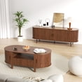 thumbnail image 3 of MARNUR Coffee Table with Storage, Tambour Sliding Door, Open Shelf, Mid Century Modern Center Table with Drawer for Living Room, Walnut, 3 of 10