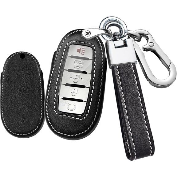 Key Fob Cover Compatible with Infiniti Q50 Q60 QX50 QX55 QX60 5 Button Keychain Case Holder Protector,Leather Keychain-black