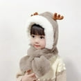 thumbnail image 4 of YAOBAMM Exquisite Children Hat Children Winter Hat Antler Decor Soft Thick Plush Warm Color Matching Integrated Hat Scarf Decorative Ear Neck Head Protection, 4 of 7