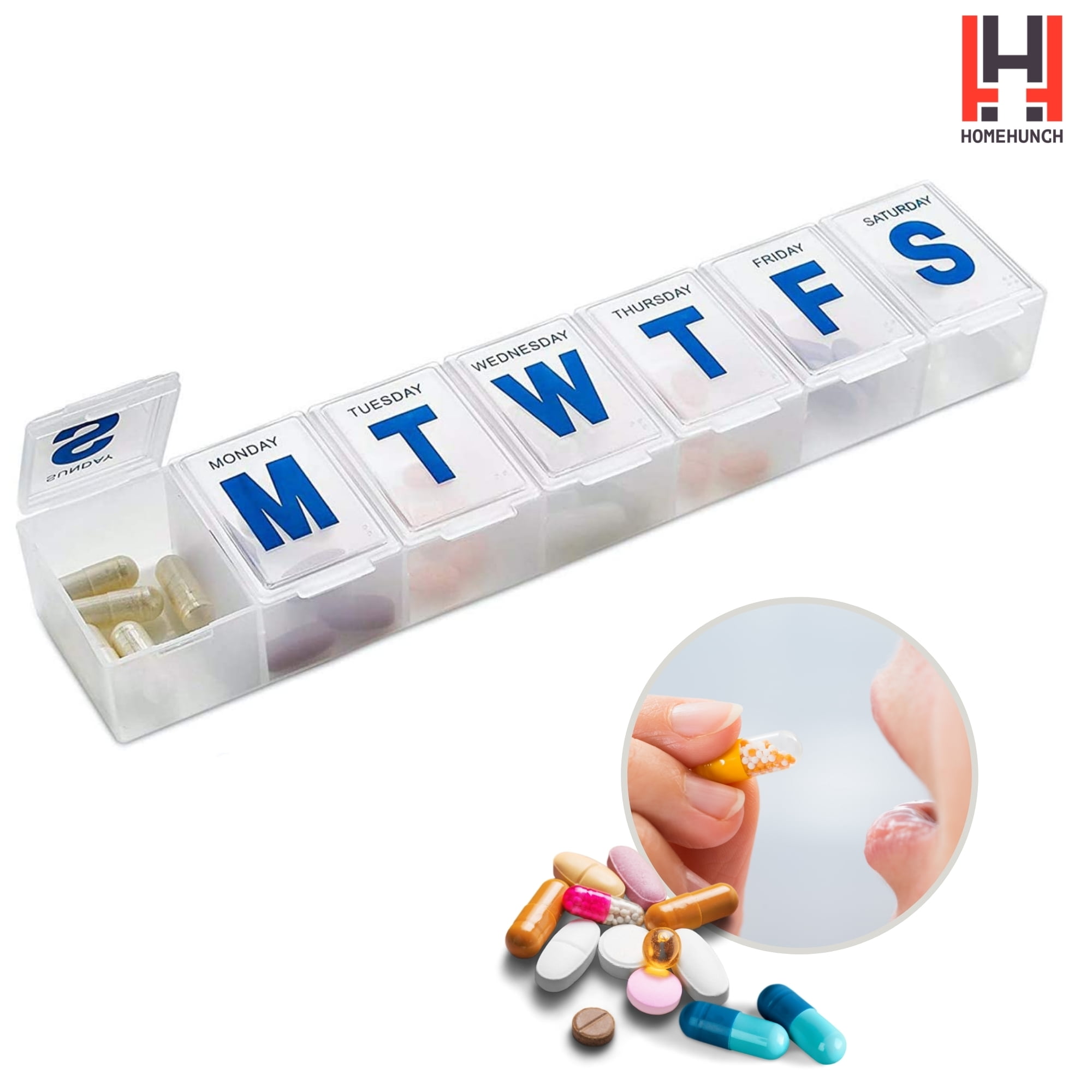 HomeHunch Pill Organizer 7 Day Weekly Medicine Holder Box Daily Vitamin Case