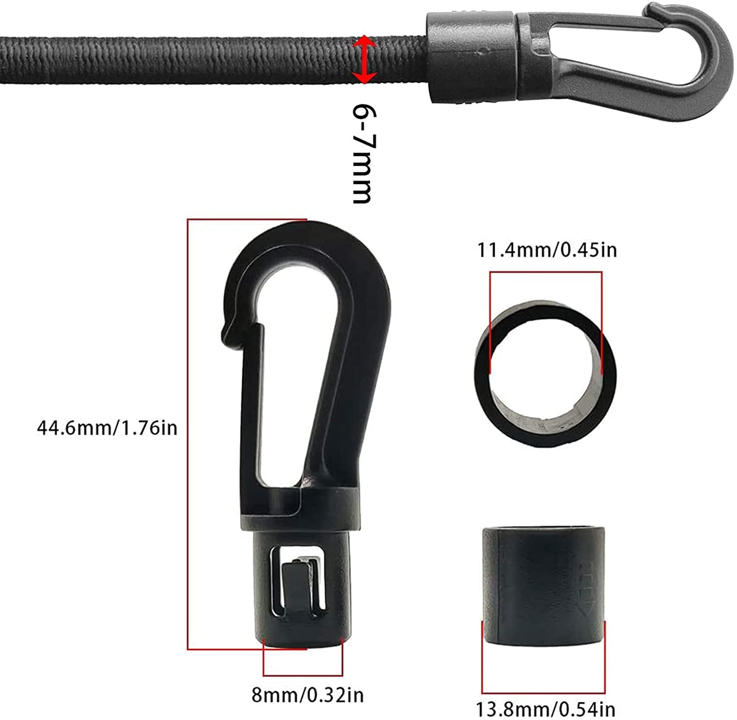 1/4" Elastic Bungee Cord Kayak Stretch String Shock Cords Rope with Bungee Shock Cord Hooks for Kayak Boat Camping Accessories Indoor&Outdoor Activities (20 Hook & 52.50 Ft Cord)