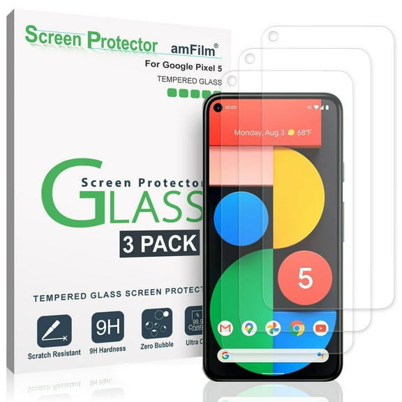 amFilm Pixel 5 Screen Protector Glass Film (3 Pack), Case Friendly (Easy Install) Tempered Glass Screen Protector for Google Pixel 5 (2020)