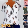 thumbnail image 2 of Blusas De Verano Para Las Mujeres De Ocio Pluma Impresa Suelta Manga Corta Talla Grandepangjing, 2 of 4