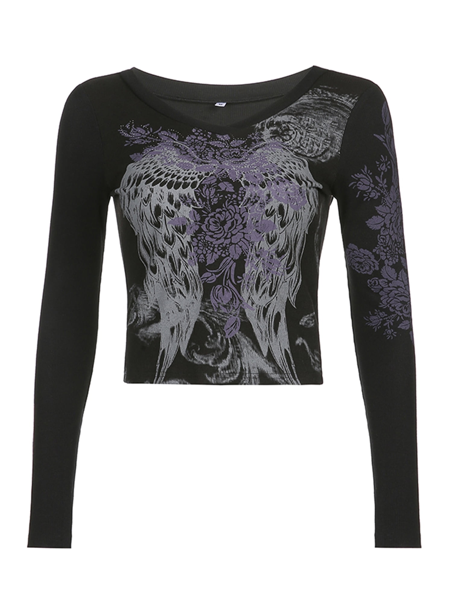 long sleeve crop top graphic tee