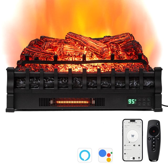 Costway Foyer Électrique à Quartz Infrarouge Wi-Fi de 26 Pouces avec Insert, Chauffage à Bûches et Contrôle par Application