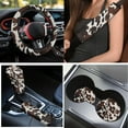 thumbnail image 3 of Yuyamidu Brown Cow Print Car Seat Covers Full Set with Floor Mats Steering Wheel Cover Seat Belt Pad Cover Cup Coasters Handbrake Cover Set, 15 Pack, 3 of 6
