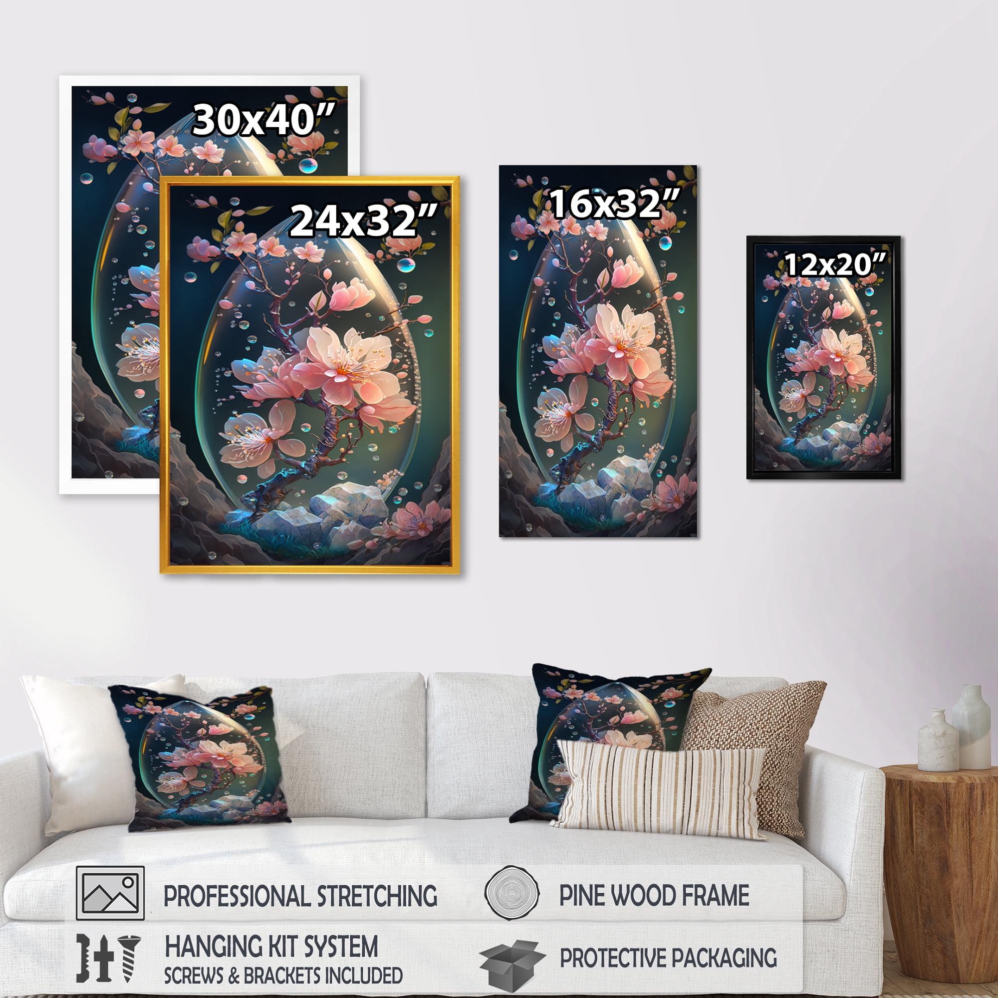 Designart Pink Flower Tree Landscape Canvas Wall Art