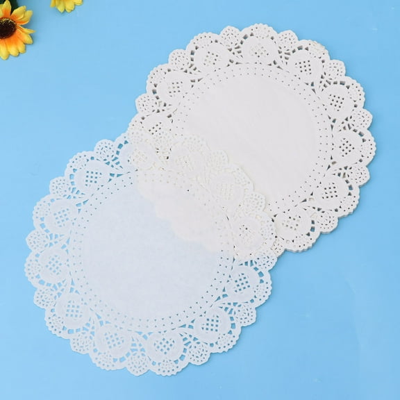 FELTECHELECTR 100Pcs Oil Absorbing Baking Paper Liner White Lace Hollow Disposable Cake Box Pad 26x26x0.1in