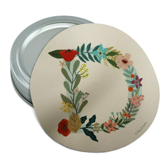 Letter D Floral Monogram Initial Round Rubber Non-Slip Jar Gripper Lid Opener